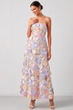 Robe de mariée à étages à étages Maxi A appliquée blanche avec des boutons floraux