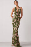 Robe de mariage Maxi Floral Rose de mariage sirène à col à col à tête haute avec fente