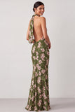 Robe de mariage Maxi Floral Rose de mariage sirène à col à col à tête haute avec fente