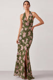 Robe de mariage Maxi Floral Rose de mariage sirène à col à col à tête haute avec fente