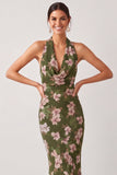 Robe de mariage Maxi Floral Rose de mariage sirène à col à col à tête haute avec fente