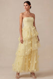 Robe longue de mariage sans bretelles jaune clair A Line