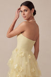 Robe longue de mariage sans bretelles jaune clair A Line