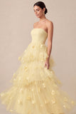 Robe longue de mariage sans bretelles jaune clair A Line