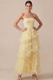 Robe longue de mariage sans bretelles jaune clair A Line