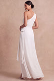 Robe rose de demoiselle d’honneur en mousseline mousseline en mousseline à une épaule avec une ceinture