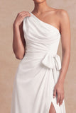 Robe rose de demoiselle d’honneur en mousseline mousseline en mousseline à une épaule avec une ceinture