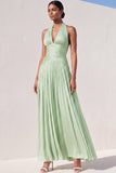 Robe de demoiselle d’honneur à plis vert clair à plis A