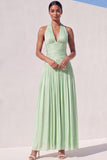 Robe de demoiselle d’honneur à plis vert clair à plis A
