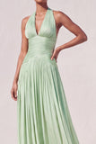 Robe de demoiselle d’honneur à plis vert clair à plis A