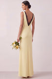 Robe de demoiselle d’honneur jaune clair à col en V long en jaune sirène