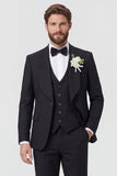 Costumes de mariage homme à revers châle noir en trois pièces à un bouton