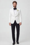 Costumes de mariage homme à revers châle noir en trois pièces à un bouton