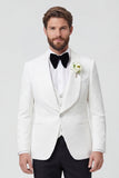 Costumes de mariage homme à revers châle noir en trois pièces à un bouton