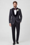 Costumes de mariage homme à revers à châle noir 2 pièces à un bouton avec perles