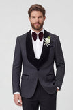 Costumes de mariage homme à revers à châle noir 2 pièces à un bouton avec perles