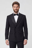 Costumes de bal double boutonnage à revers noirs Black Peak pour hommes de bal avec perles