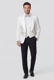 Costumes de mariage homme à un bouton en châle 3 pièces avec perles