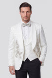Costumes de mariage homme à un bouton en châle 3 pièces avec perles