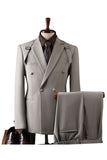 Costumes de bal gris double boutonnage à revers de deux pièces pour hommes