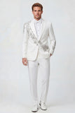 Costumes de mariage blancs 2 pièces à revers point, un bouton, avec perles