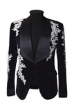 Veste de costume de mariage homme noire à col châle un bouton épaule unique avec appliques