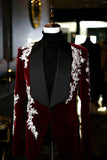 Veste de costume de mariage homme noire à col châle un bouton épaule unique avec appliques
