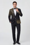 Costumes de bal pour hommes en revers châle noir 2 pièces à un bouton, ornés de perles