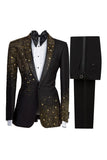 Costumes de bal pour hommes en revers châle noir 2 pièces à un bouton, ornés de perles