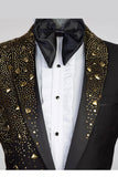 Costumes de bal pour hommes en revers châle noir 2 pièces à un bouton, ornés de perles