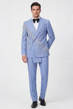 Costumes de bal de bal en châle en 2 pièces bleu clair à double boutonnage avec perles