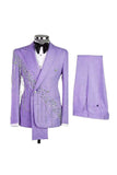 Costumes de bal de bal en châle en 2 pièces bleu clair à double boutonnage avec perles