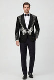 Costumes de mariage pour hommes en châle noir 2 pièces à revers d’un bouton, perles