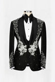 Costumes de mariage pour hommes en châle noir 2 pièces à revers d’un bouton, perles