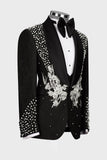 Costumes de mariage pour hommes en châle noir 2 pièces à revers d’un bouton, perles