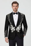Costumes de mariage pour hommes en châle noir 2 pièces à revers d’un bouton, perles