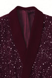 Costumes noirs 2 pièces à paillettes en châle unique à un bouton, costumes pour hommes