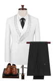 Costumes de bal Jacquard noir 2 pièces à revers d’un bouton, Jacquard pour hommes avec perles