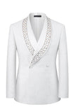 Costumes de bal Jacquard noir 2 pièces à revers d’un bouton, Jacquard pour hommes avec perles