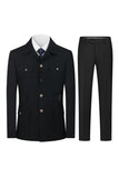 Costumes simple à boutonnage deux pièces bleu marine foncé