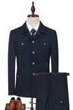 Costumes simple à boutonnage deux pièces bleu marine foncé