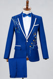 Costumes de bal bleus à boutons à boutons et perles pour hommes