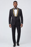 Costumes de bal pour hommes à revers en châle noir à un bouton, perles