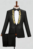 Costumes de bal pour hommes à revers en châle noir à un bouton, perles