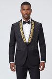 Costumes de bal pour hommes à revers en châle noir à un bouton, perles