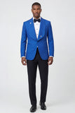 Costumes de bal pour hommes en châle 2 pièces à revers bleus un bouton avec perles