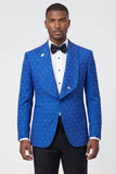 Costumes de bal pour hommes en châle 2 pièces à revers bleus un bouton avec perles
