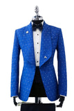 Costumes de bal pour hommes en châle 2 pièces à revers bleus un bouton avec perles