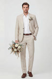 Costumes de mariage deux pièces beige à revers à encoche
