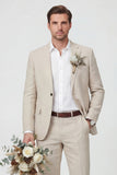 Costumes de mariage deux pièces beige à revers à encoche